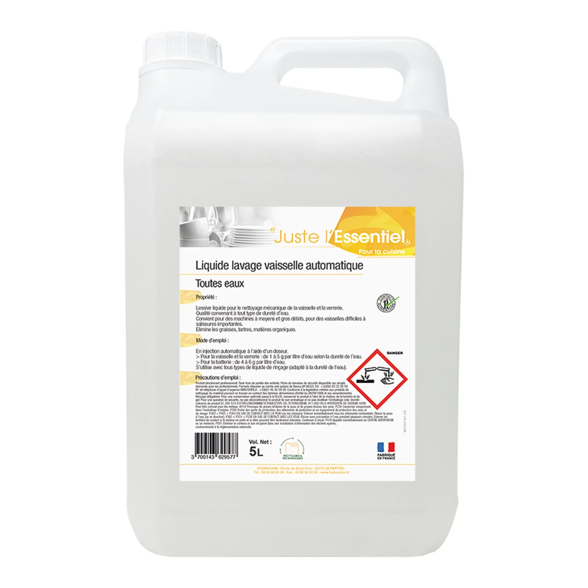 LES ESSENTIELS - LIQUIDE LAVAGE VAISSELLE TOUTES EAUX - 5L (4X5L)