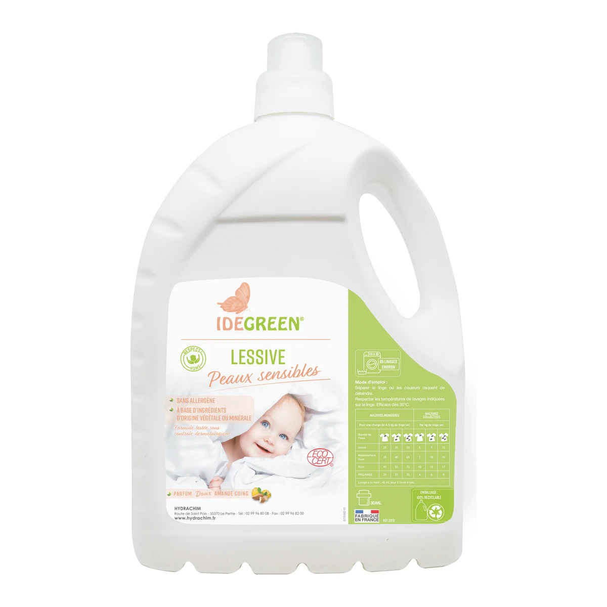IDEGREEN - 2210 - GP - RESPECT'HOME LESSIVE PEAUX SENSIBLES - ECODETERGENT ECOCERT - 4X3L
