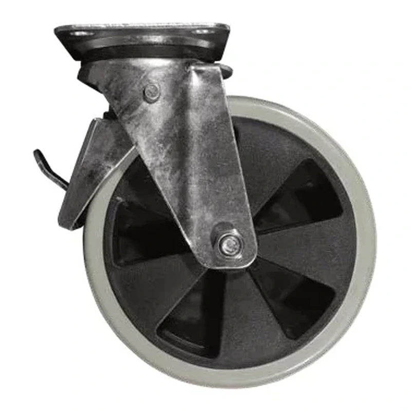 ROULETTE 200MM À FREIN EN POLYURÉTHANE GRIS